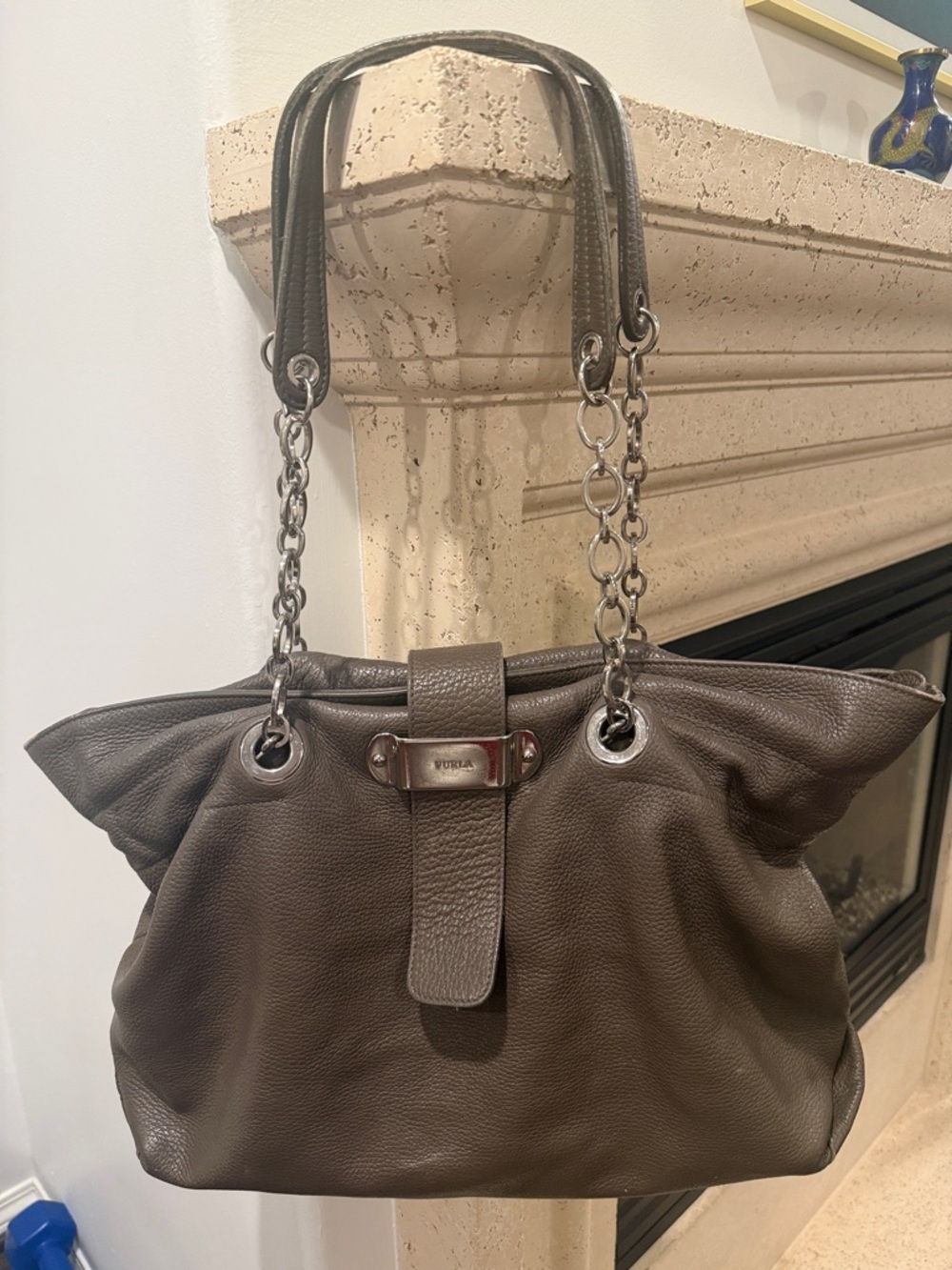Furla Taupe Pebbled Leather Tote Bag - Picture 2 of 13